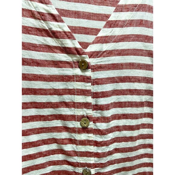 Rachel Zoe Striped Linen Button Down Blouse Burgundy Size M Coastal Bohemian - Picture 6 of 10